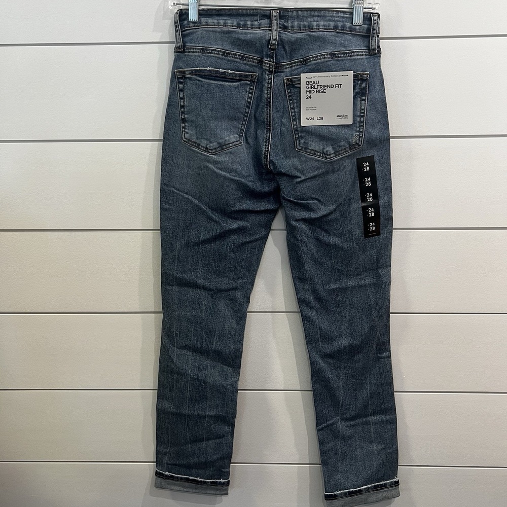 Silver‎ Jeans Womens 24x28Indigo Beau Girlfriend Fit Mid Rise Distressed Eco - Picture 6 of 9